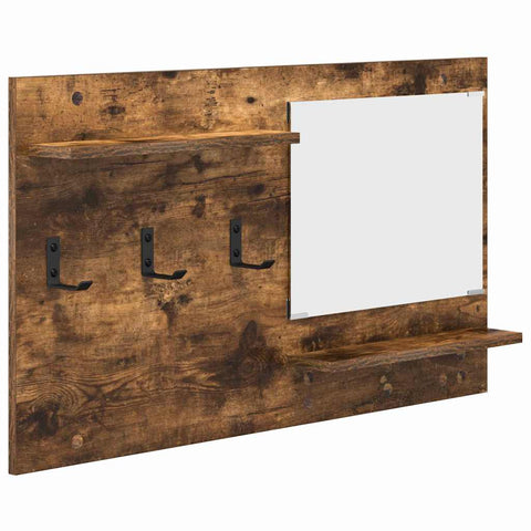 vidaXL Wall-Mounted Coat Rack with Shelf Wall-mounted with Storage with Mirror Smoked oak Engineered wood