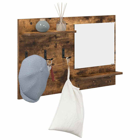 vidaXL Wall-Mounted Coat Rack with Shelf Wall-mounted with Storage with Mirror Smoked oak Engineered wood