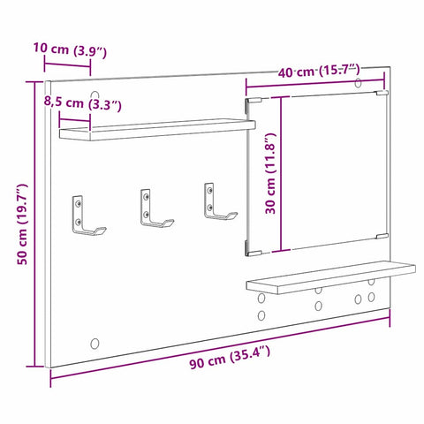 vidaXL Wall-Mounted Coat Rack with Shelf Wall-mounted with Storage with Mirror Smoked oak Engineered wood