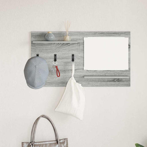vidaXL Wall-Mounted Coat Rack with Shelf Wall-mounted with Storage with Mirror Grey sonoma Engineered wood