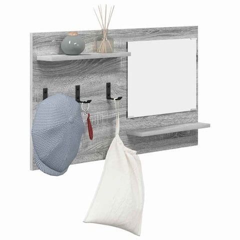 vidaXL Wall-Mounted Coat Rack with Shelf Wall-mounted with Storage with Mirror Grey sonoma Engineered wood