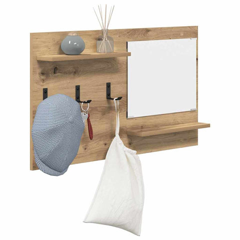 vidaXL Wall-Mounted Coat Rack with Shelf Wall-mounted with Storage with Mirror Artisan oak Engineered wood