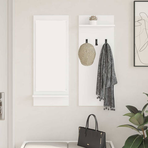 vidaXL Wall-Mounted Coat Rack with Shelf Wall-mounted with Storage with Mirror White Engineered wood