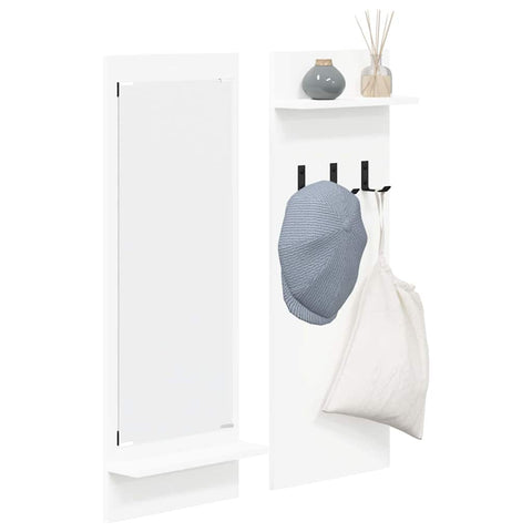 vidaXL Wall-Mounted Coat Rack with Shelf Wall-mounted with Storage with Mirror White Engineered wood