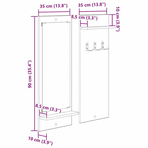 vidaXL Wall-Mounted Coat Rack with Shelf Wall-mounted with Storage with Mirror White Engineered wood