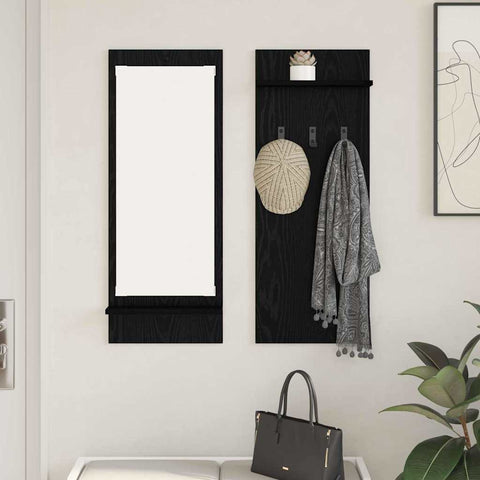 vidaXL Wall-Mounted Coat Rack with Shelf Wall-mounted with Storage with Mirror Black oak Engineered wood
