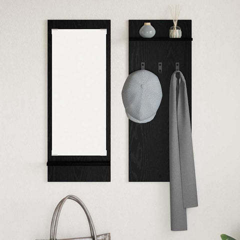 vidaXL Wall-Mounted Coat Rack with Shelf Wall-mounted with Storage with Mirror Black oak Engineered wood