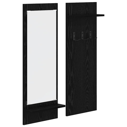 vidaXL Wall-Mounted Coat Rack with Shelf Wall-mounted with Storage with Mirror Black oak Engineered wood