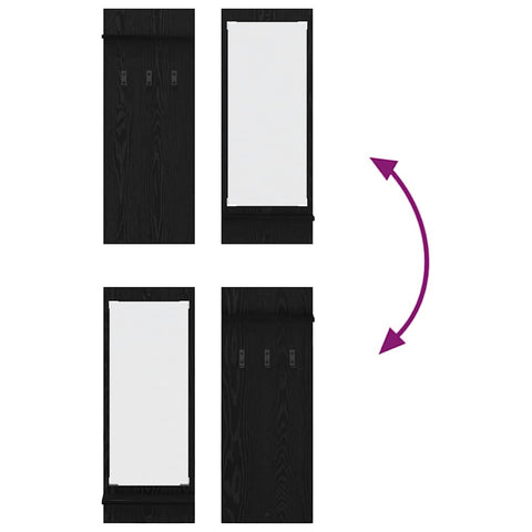 vidaXL Wall-Mounted Coat Rack with Shelf Wall-mounted with Storage with Mirror Black oak Engineered wood