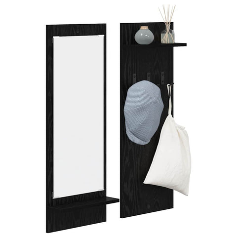 vidaXL Wall-Mounted Coat Rack with Shelf Wall-mounted with Storage with Mirror Black oak Engineered wood