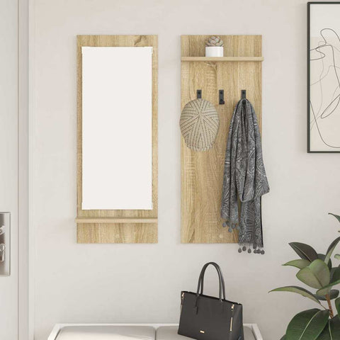 vidaXL Wall-Mounted Coat Rack with Shelf Wall-mounted with Storage with Mirror Sonoma oak Engineered wood