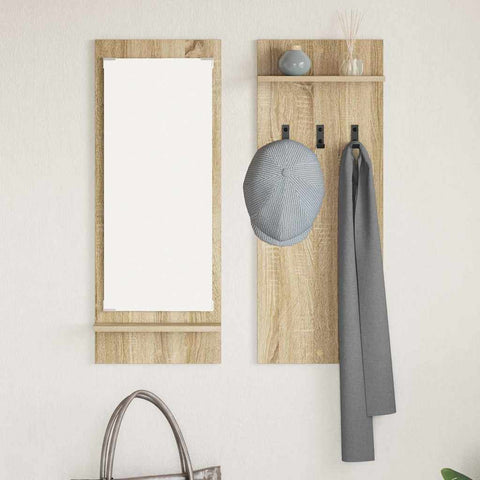 vidaXL Wall-Mounted Coat Rack with Shelf Wall-mounted with Storage with Mirror Sonoma oak Engineered wood