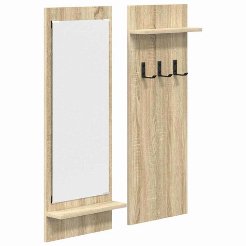 vidaXL Wall-Mounted Coat Rack with Shelf Wall-mounted with Storage with Mirror Sonoma oak Engineered wood