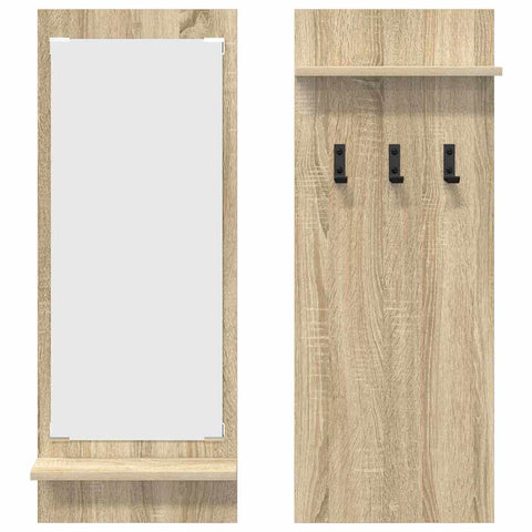 vidaXL Wall-Mounted Coat Rack with Shelf Wall-mounted with Storage with Mirror Sonoma oak Engineered wood