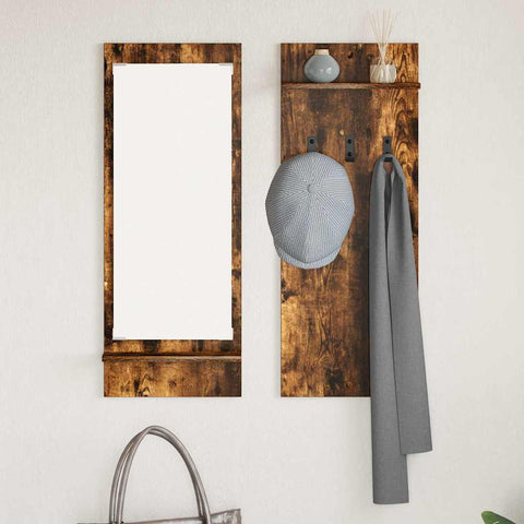 vidaXL Wall-Mounted Coat Rack with Shelf Wall-mounted with Storage with Mirror Smoked oak Engineered wood