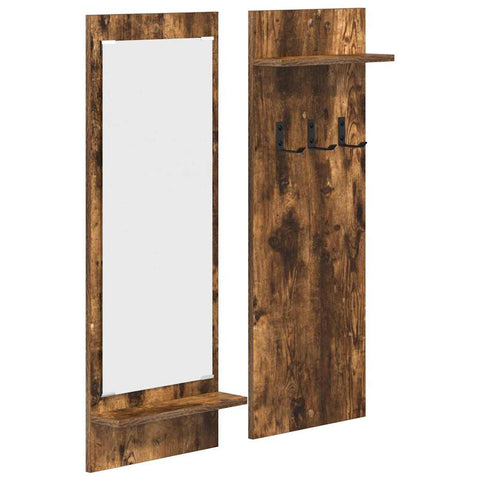 vidaXL Wall-Mounted Coat Rack with Shelf Wall-mounted with Storage with Mirror Smoked oak Engineered wood