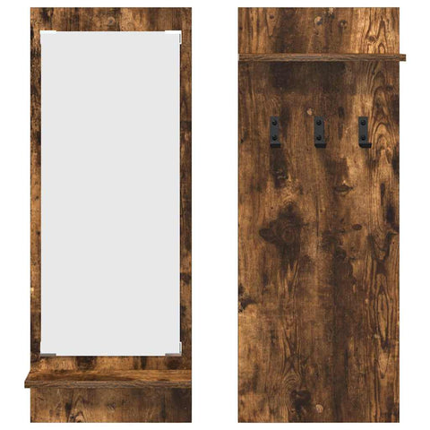 vidaXL Wall-Mounted Coat Rack with Shelf Wall-mounted with Storage with Mirror Smoked oak Engineered wood