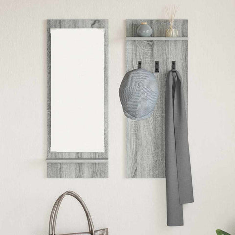 vidaXL Wall-Mounted Coat Rack with Shelf Wall-mounted with Storage with Mirror Grey sonoma Engineered wood