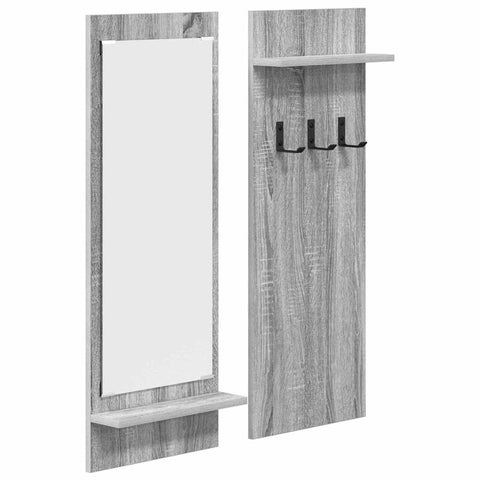 vidaXL Wall-Mounted Coat Rack with Shelf Wall-mounted with Storage with Mirror Grey sonoma Engineered wood