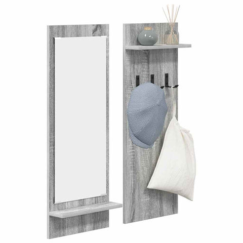vidaXL Wall-Mounted Coat Rack with Shelf Wall-mounted with Storage with Mirror Grey sonoma Engineered wood