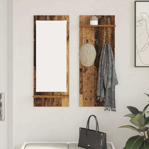 vidaXL Wall-Mounted Coat Rack with Shelf Wall-mounted with Storage with Mirror Old wood Engineered wood