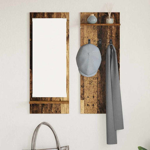 vidaXL Wall-Mounted Coat Rack with Shelf Wall-mounted with Storage with Mirror Old wood Engineered wood