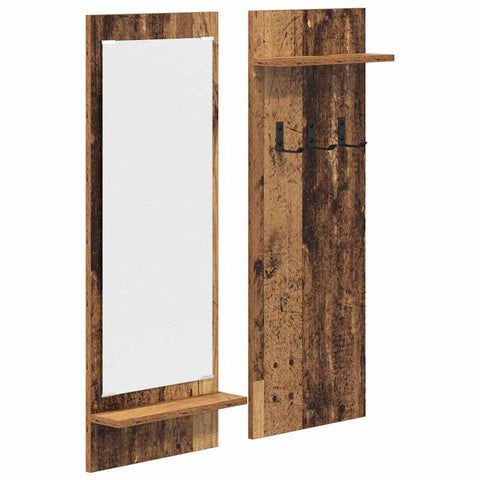 vidaXL Wall-Mounted Coat Rack with Shelf Wall-mounted with Storage with Mirror Old wood Engineered wood