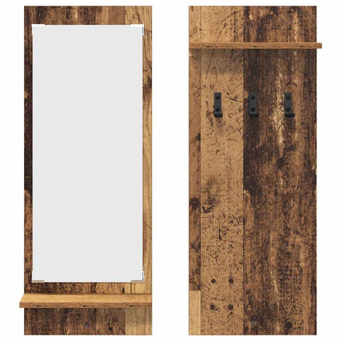 vidaXL Wall-Mounted Coat Rack with Shelf Wall-mounted with Storage with Mirror Old wood Engineered wood