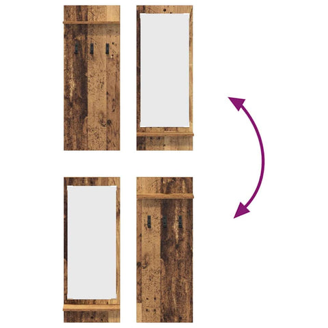 vidaXL Wall-Mounted Coat Rack with Shelf Wall-mounted with Storage with Mirror Old wood Engineered wood