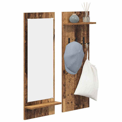 vidaXL Wall-Mounted Coat Rack with Shelf Wall-mounted with Storage with Mirror Old wood Engineered wood