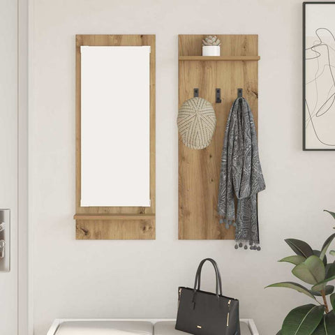 vidaXL Wall-Mounted Coat Rack with Shelf Wall-mounted with Storage with Mirror Artisan oak Engineered wood