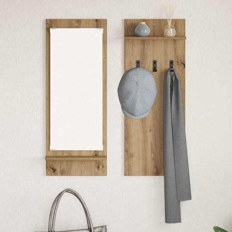 vidaXL Wall-Mounted Coat Rack with Shelf Wall-mounted with Storage with Mirror Artisan oak Engineered wood