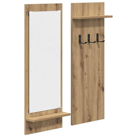 vidaXL Wall-Mounted Coat Rack with Shelf Wall-mounted with Storage with Mirror Artisan oak Engineered wood