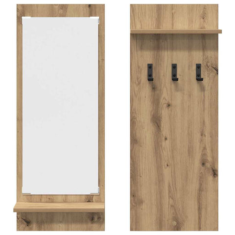 vidaXL Wall-Mounted Coat Rack with Shelf Wall-mounted with Storage with Mirror Artisan oak Engineered wood
