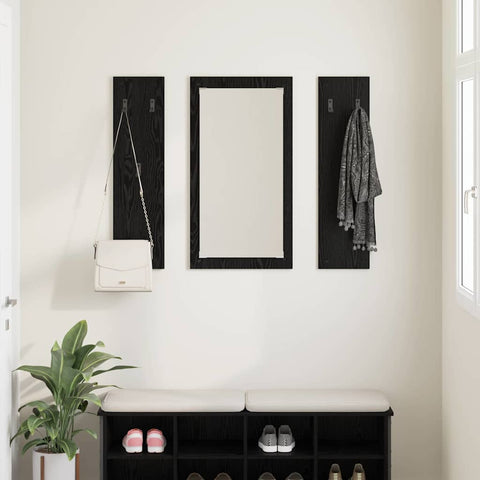 vidaXL Wall-Mounted Coat Rack Wall-mounted with Storage with Mirror Black oak Engineered wood