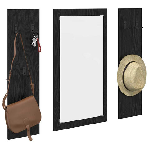 vidaXL Wall-Mounted Coat Rack Wall-mounted with Storage with Mirror Black oak Engineered wood