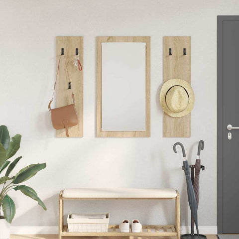vidaXL Wall-Mounted Coat Rack Wall-mounted with Storage with Mirror Sonoma oak Engineered wood