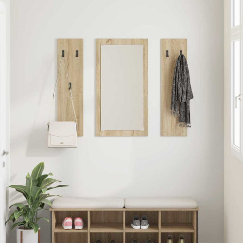 vidaXL Wall-Mounted Coat Rack Wall-mounted with Storage with Mirror Sonoma oak Engineered wood