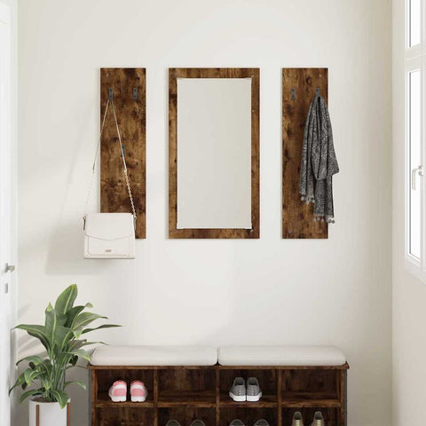 vidaXL Wall-Mounted Coat Rack Wall-mounted with Storage with Mirror Smoked oak Engineered wood
