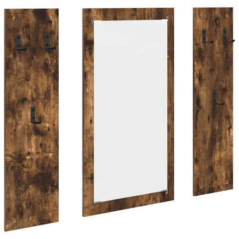 vidaXL Wall-Mounted Coat Rack Wall-mounted with Storage with Mirror Smoked oak Engineered wood