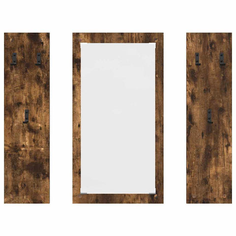 vidaXL Wall-Mounted Coat Rack Wall-mounted with Storage with Mirror Smoked oak Engineered wood