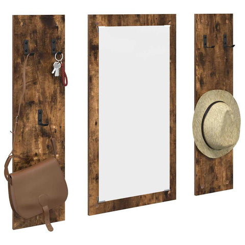vidaXL Wall-Mounted Coat Rack Wall-mounted with Storage with Mirror Smoked oak Engineered wood