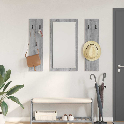 vidaXL Wall-Mounted Coat Rack Wall-mounted with Storage with Mirror Grey sonoma Engineered wood