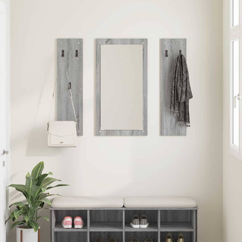 vidaXL Wall-Mounted Coat Rack Wall-mounted with Storage with Mirror Grey sonoma Engineered wood