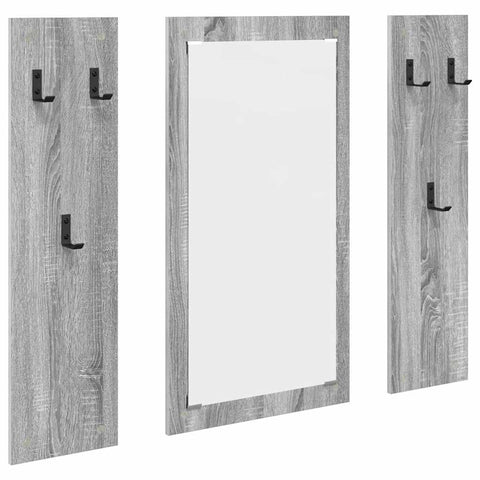 vidaXL Wall-Mounted Coat Rack Wall-mounted with Storage with Mirror Grey sonoma Engineered wood
