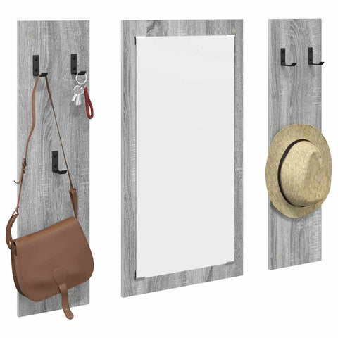 vidaXL Wall-Mounted Coat Rack Wall-mounted with Storage with Mirror Grey sonoma Engineered wood