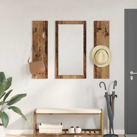 vidaXL Wall-Mounted Coat Rack Wall-mounted with Storage with Mirror Old wood Engineered wood