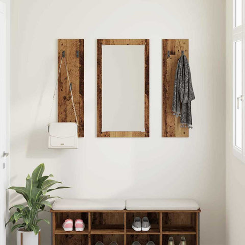 vidaXL Wall-Mounted Coat Rack Wall-mounted with Storage with Mirror Old wood Engineered wood