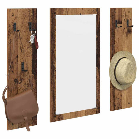 vidaXL Wall-Mounted Coat Rack Wall-mounted with Storage with Mirror Old wood Engineered wood