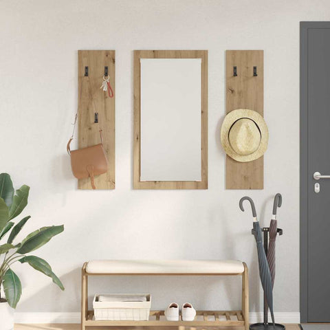 vidaXL Wall-Mounted Coat Rack Wall-mounted with Storage with Mirror Artisan oak Engineered wood